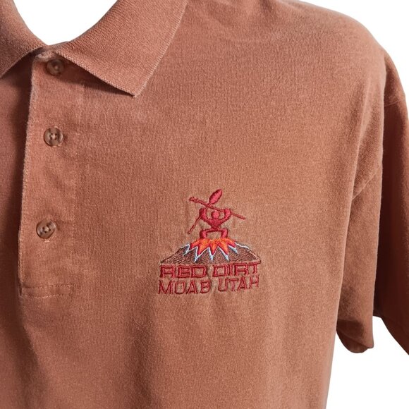 Men's Vtg 90's Red Dirt Moab Utah Embroidered Polo Shirt XL Gildan Cotton - Picture 1 of 6